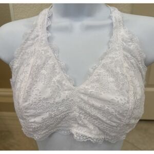 Felina Bra C3995 White‎ Floral Racerback Wireless Lace Bralette Women's Size L